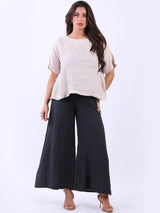 Dipped Hem Plain Linen Baggy Crop Top