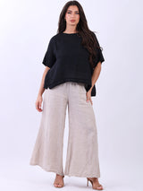 Dipped Hem Plain Linen Baggy Crop Top