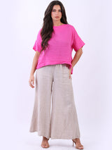 Dipped Hem Plain Linen Baggy Crop Top