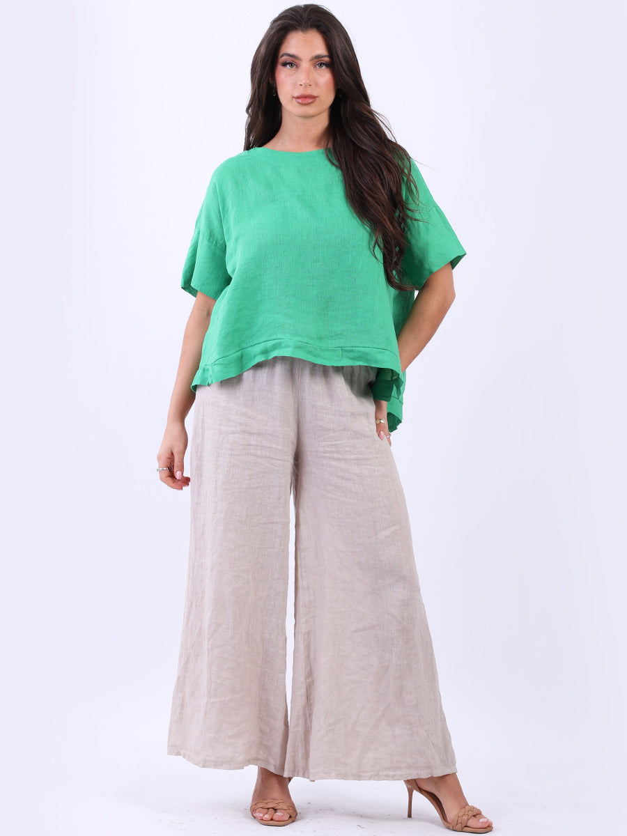 Dipped Hem Plain Linen Baggy Crop Top