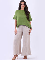 Dipped Hem Plain Linen Baggy Crop Top