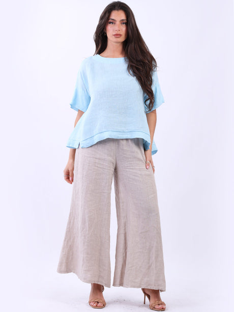 Dipped Hem Plain Linen Baggy Crop Top