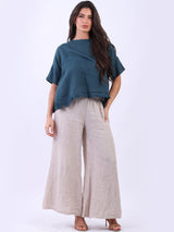 Dipped Hem Plain Linen Baggy Crop Top