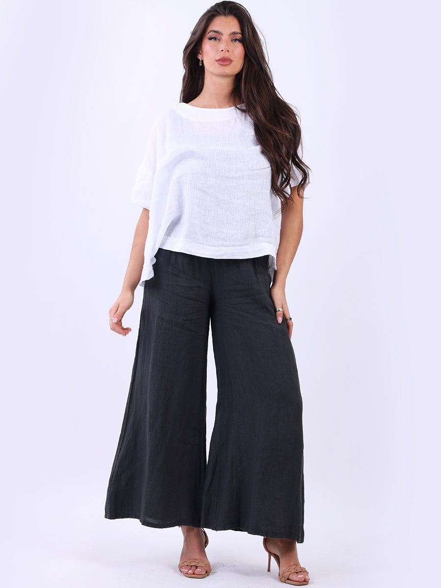 Dipped Hem Plain Linen Baggy Crop Top