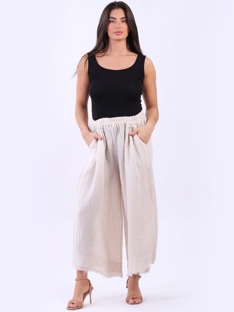 Relaxed Fit Wide Leg Linen Slant Pant