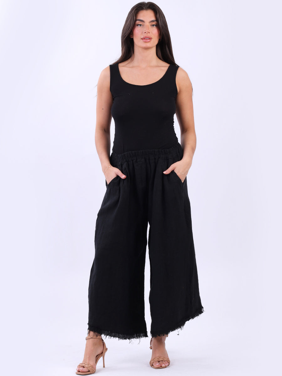 Relaxed Fit Wide Leg Linen Slant Pant