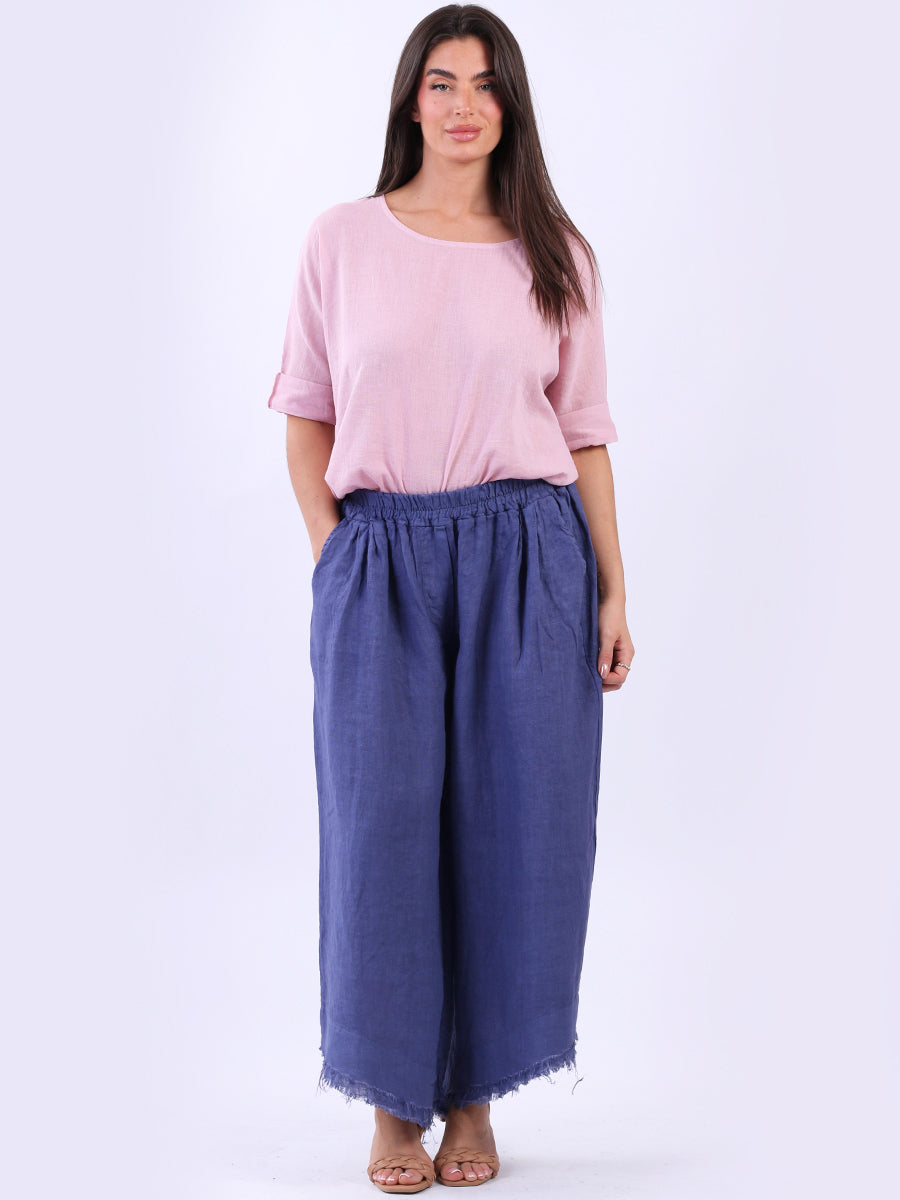 Relaxed Fit Wide Leg Linen Slant Pant