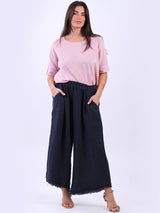 Relaxed Fit Wide Leg Linen Slant Pant