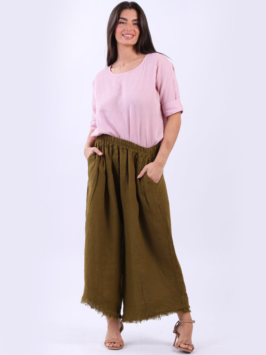 Relaxed Fit Wide Leg Linen Slant Pant