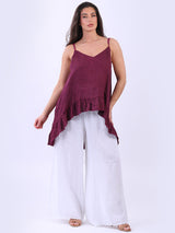 Women Plain Linen Ruffle Tunic Cami Top