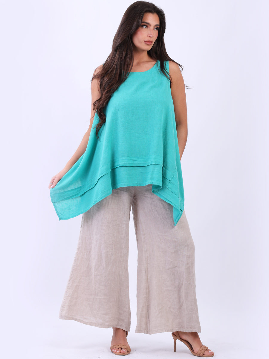 Sleeveless Linen Top Aqua