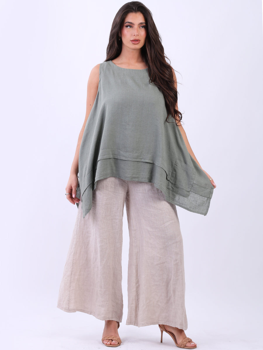 Sleeveless Linen Top Khaki