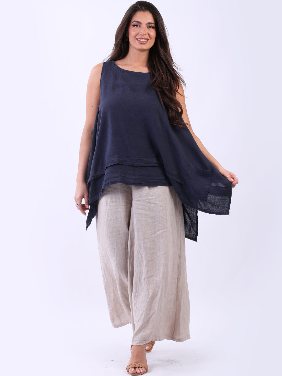 Sleeveless Linen Top Navy