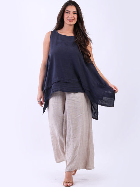 Sleeveless Plain Linen Tank Top