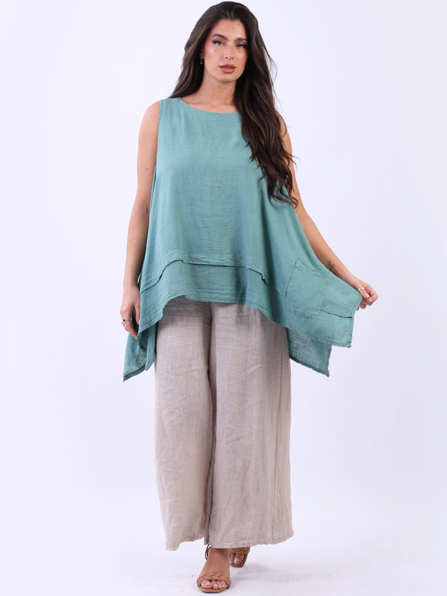 Sleeveless Linen Top Ocean Blue