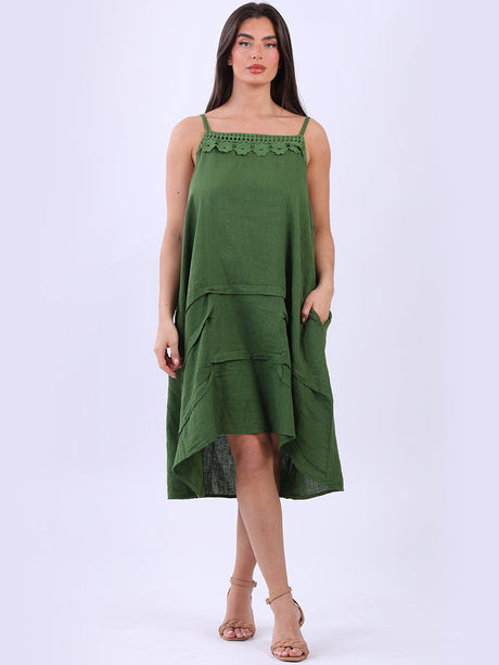 Solid Linen Strappy Midi Dress