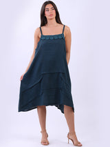 Front Pleated Sleeveless Solid Linen Sundress