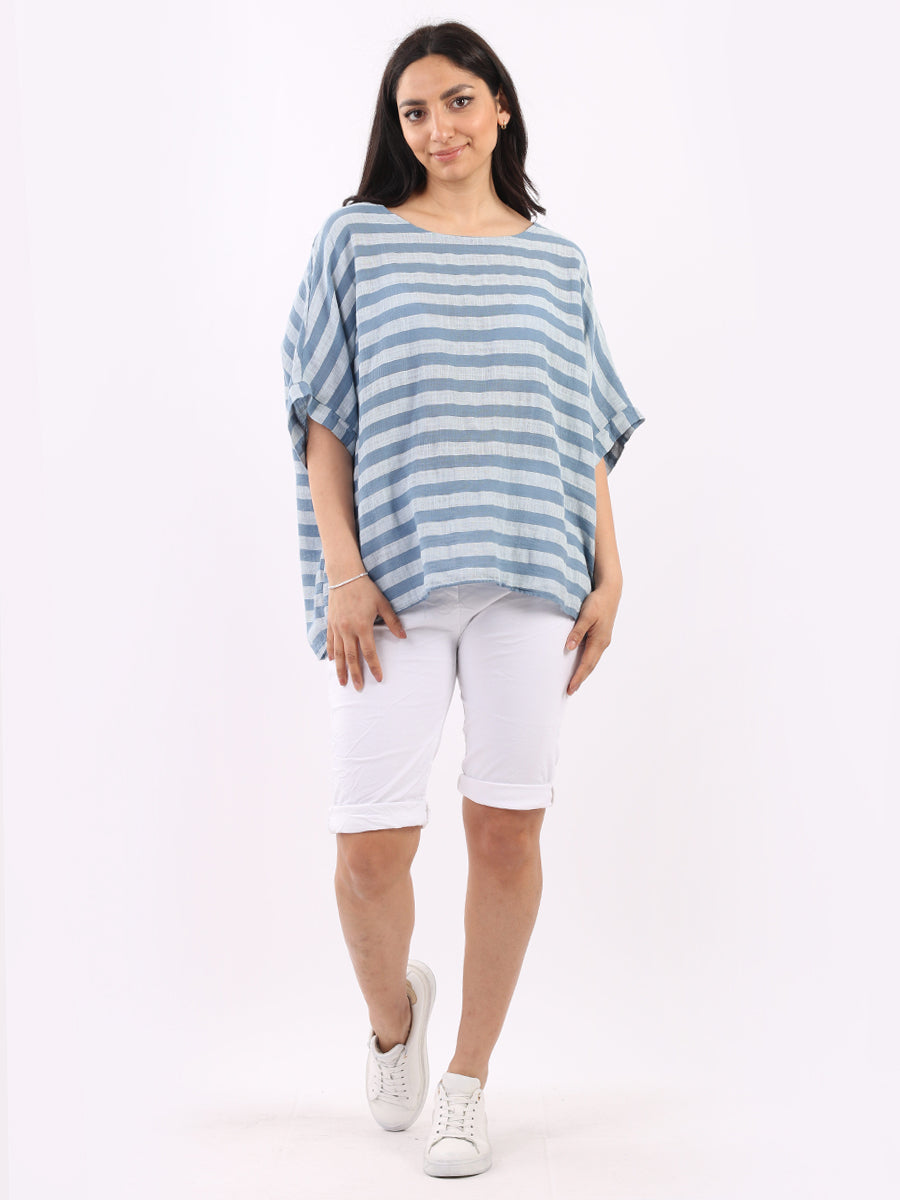 Ladies Stripy Print Cotton Box Top