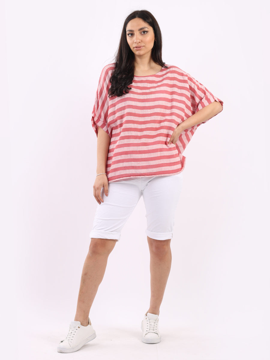 Ladies Stripy Print Cotton Box Top