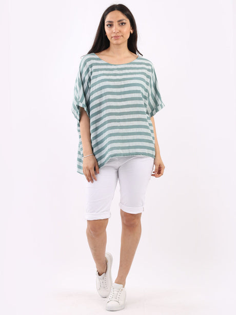 Ladies Stripy Print Cotton Box Top