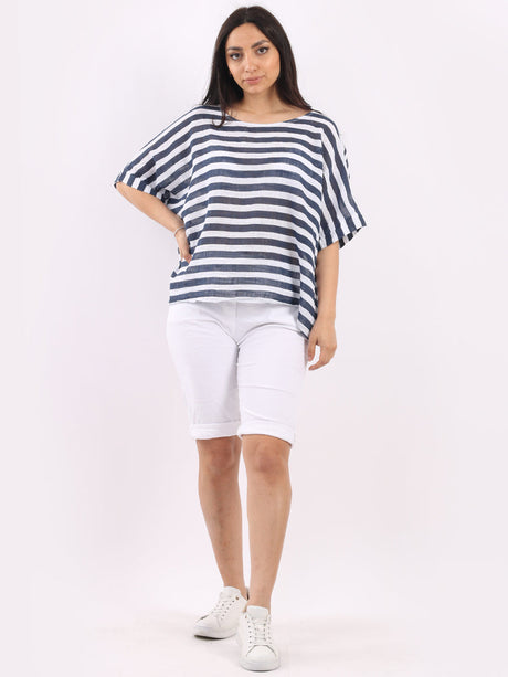 Ladies Stripy Print Cotton Box Top