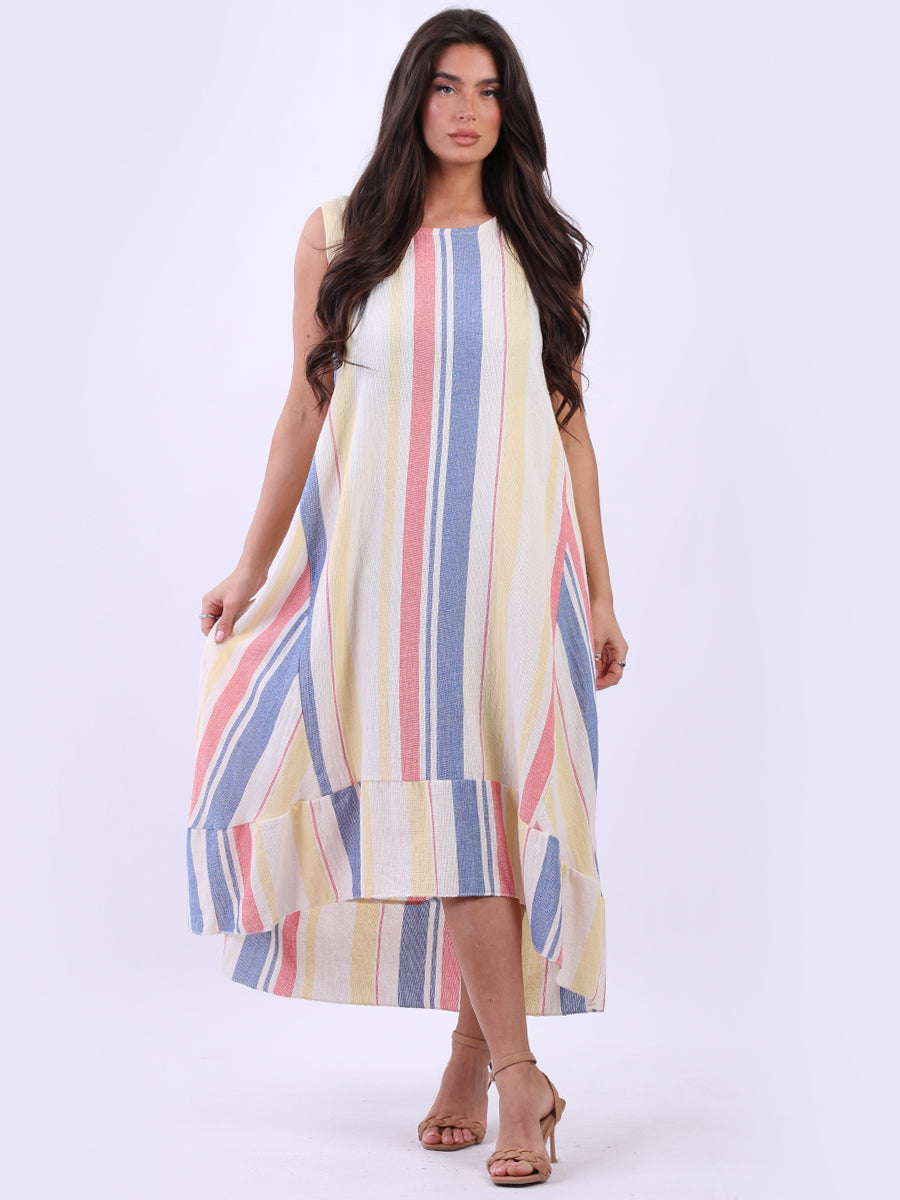 Sleeveless Oversized Linen Stripy Tank Dress