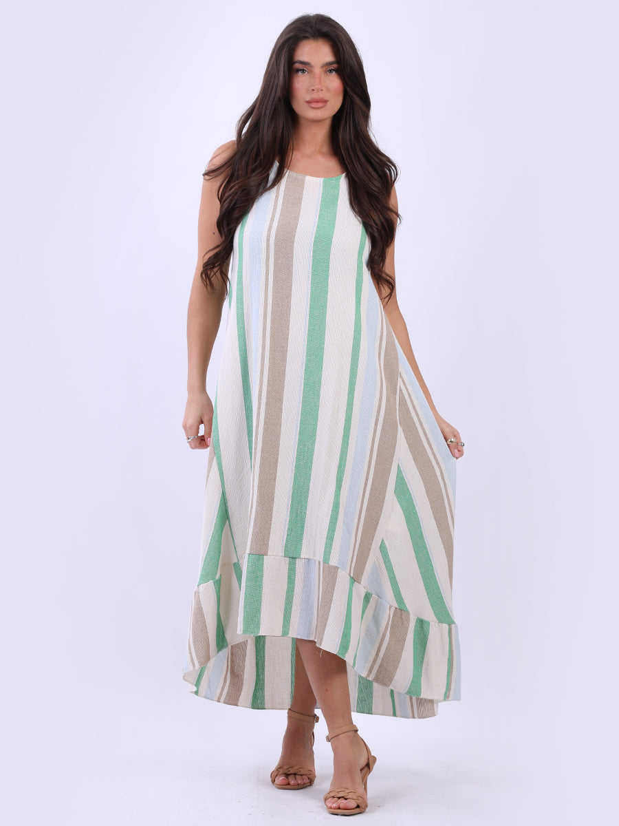 Sleeveless Oversized Linen Stripy Tank Dress