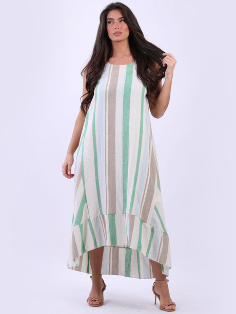 Sleeveless Oversized Linen Stripy Tank Dress