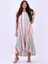 Sleeveless Oversized Linen Stripy Tank Dress