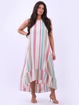 Sleeveless Oversized Linen Stripy Tank Dress