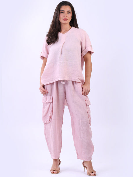 Women Hi-Lo Baggy Solid Linen Top