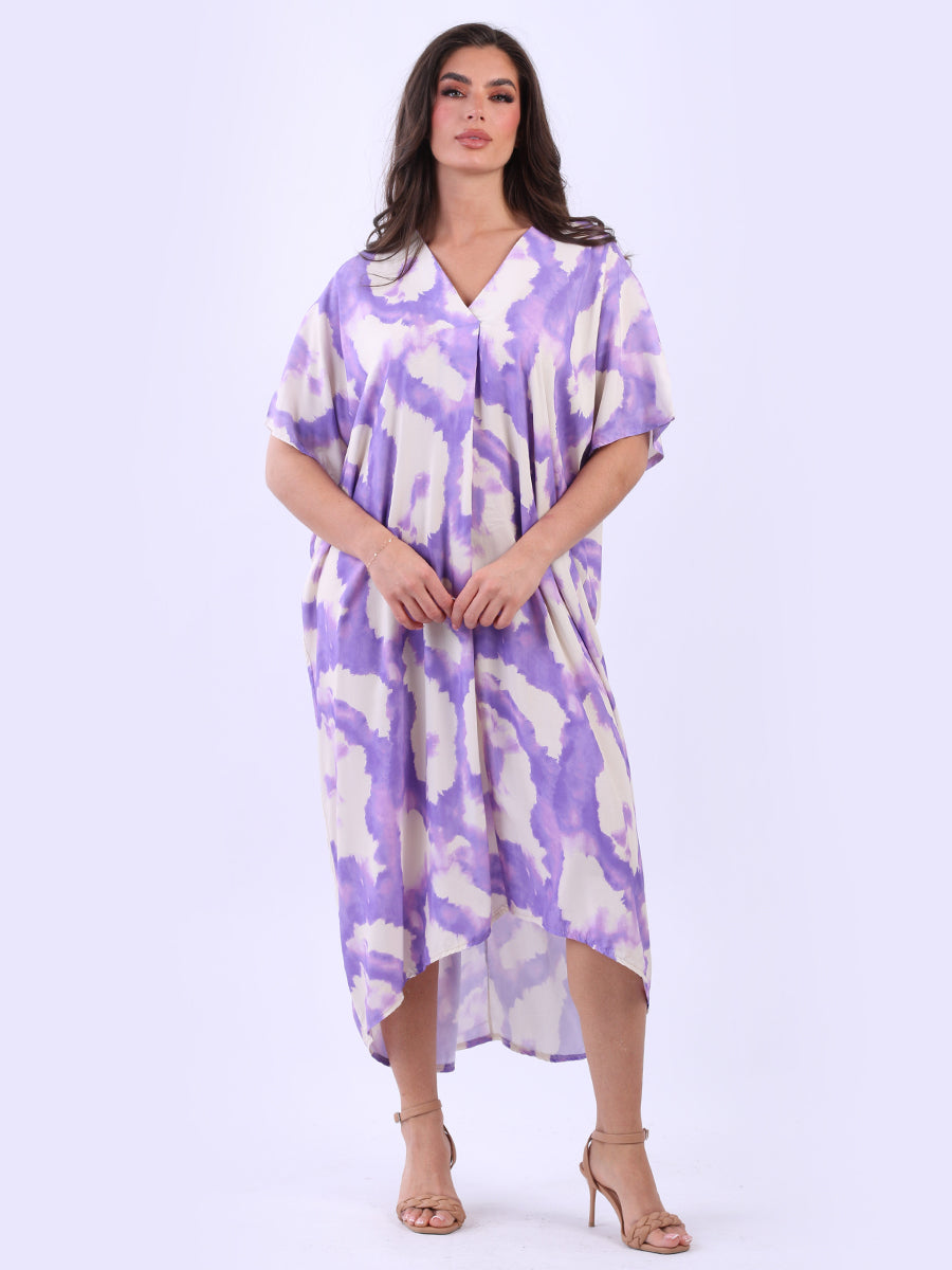 V-Neck Tie And Dye Boho Beach Kaftan Dress