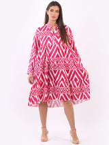 Ladies Tribe Print Tiered Swing Midi Dress