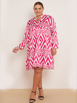 Ladies Tribe Print Tiered Swing Midi Dress