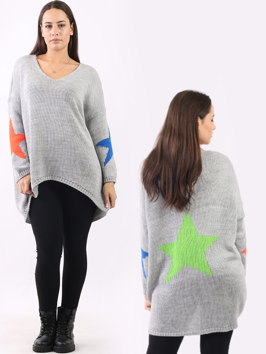 Plain Dip Hem Rib Knit Multi Star Baggy Jumper