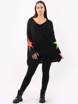 Plain Dip Hem Rib Knit Multi Star Baggy Jumper