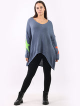 Plain Dip Hem Rib Knit Multi Star Baggy Jumper