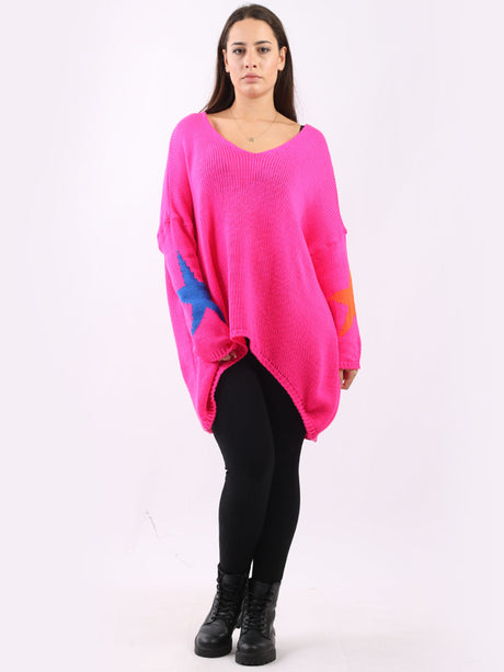 Plain Dip Hem Rib Knit Multi Star Baggy Jumper