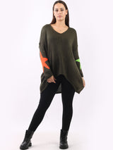 Plain Dip Hem Rib Knit Multi Star Baggy Jumper