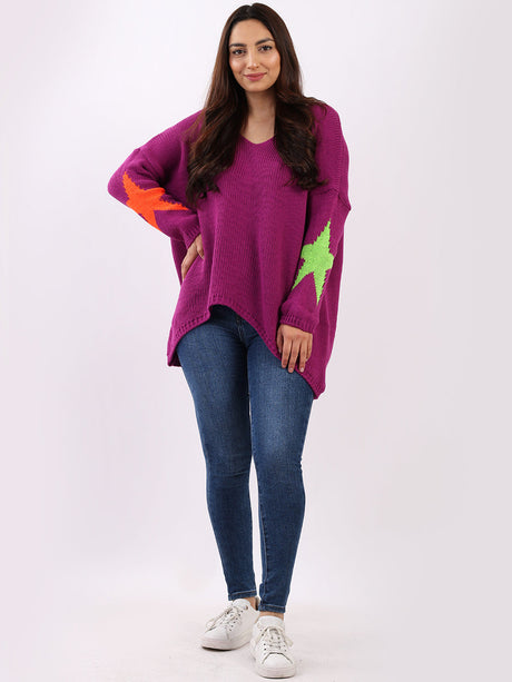 Plain Dip Hem Rib Knit Multi Star Baggy Jumper