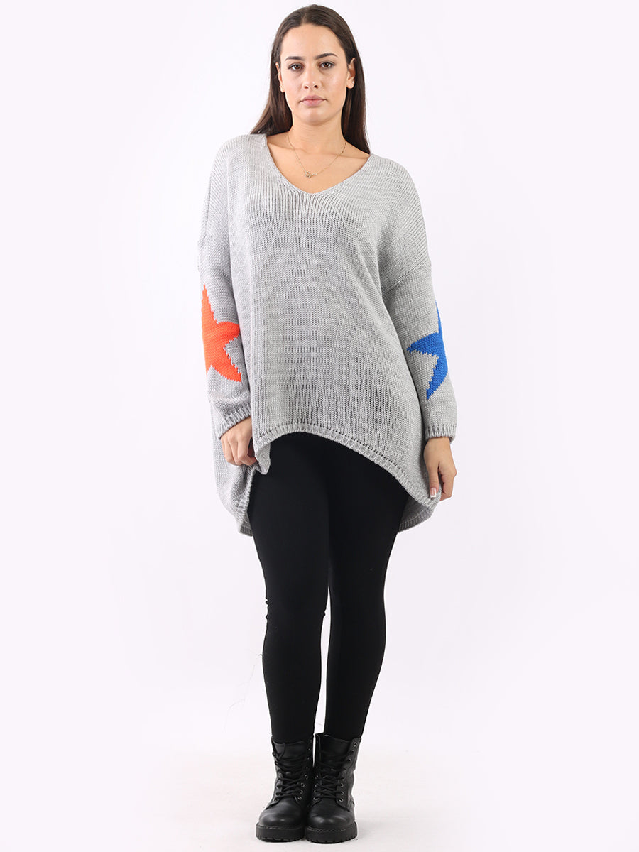 Plain Dip Hem Rib Knit Multi Star Baggy Jumper