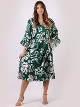 Made In Italy Floral Midi Swing Frilled Dress