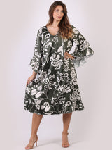 Made In Italy Floral Midi Swing Frilled Dress