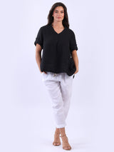 Women Hi-Lo Baggy Solid Linen Top