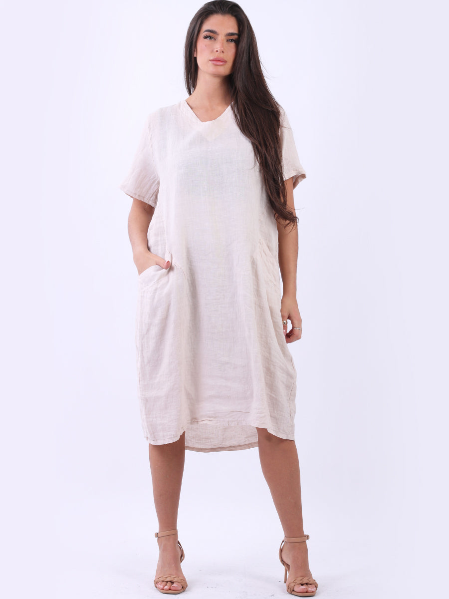 Solid Linen Midi Dress