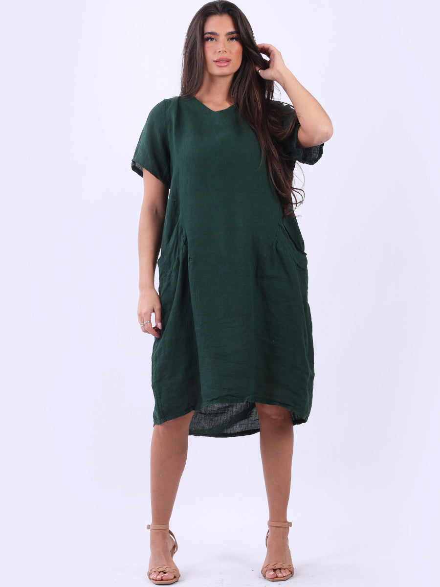 Solid Linen Midi Dress