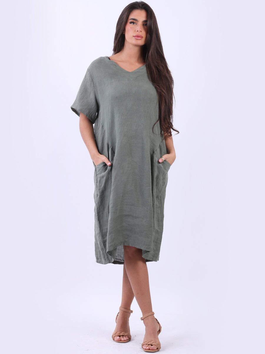 Solid Linen Midi Dress