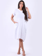 Solid Linen Midi Dress