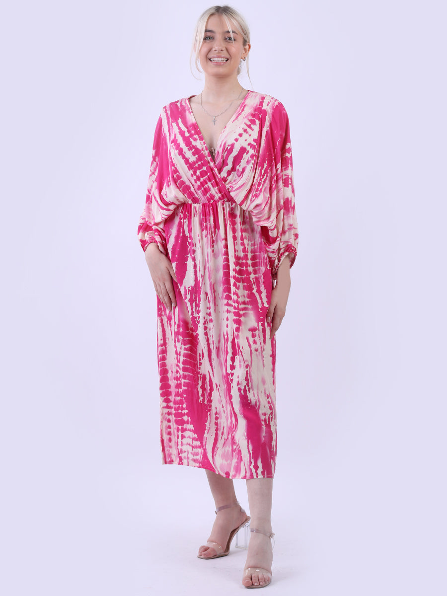 Tie And Dye Print Batwing Boho Beach Maxi Dress