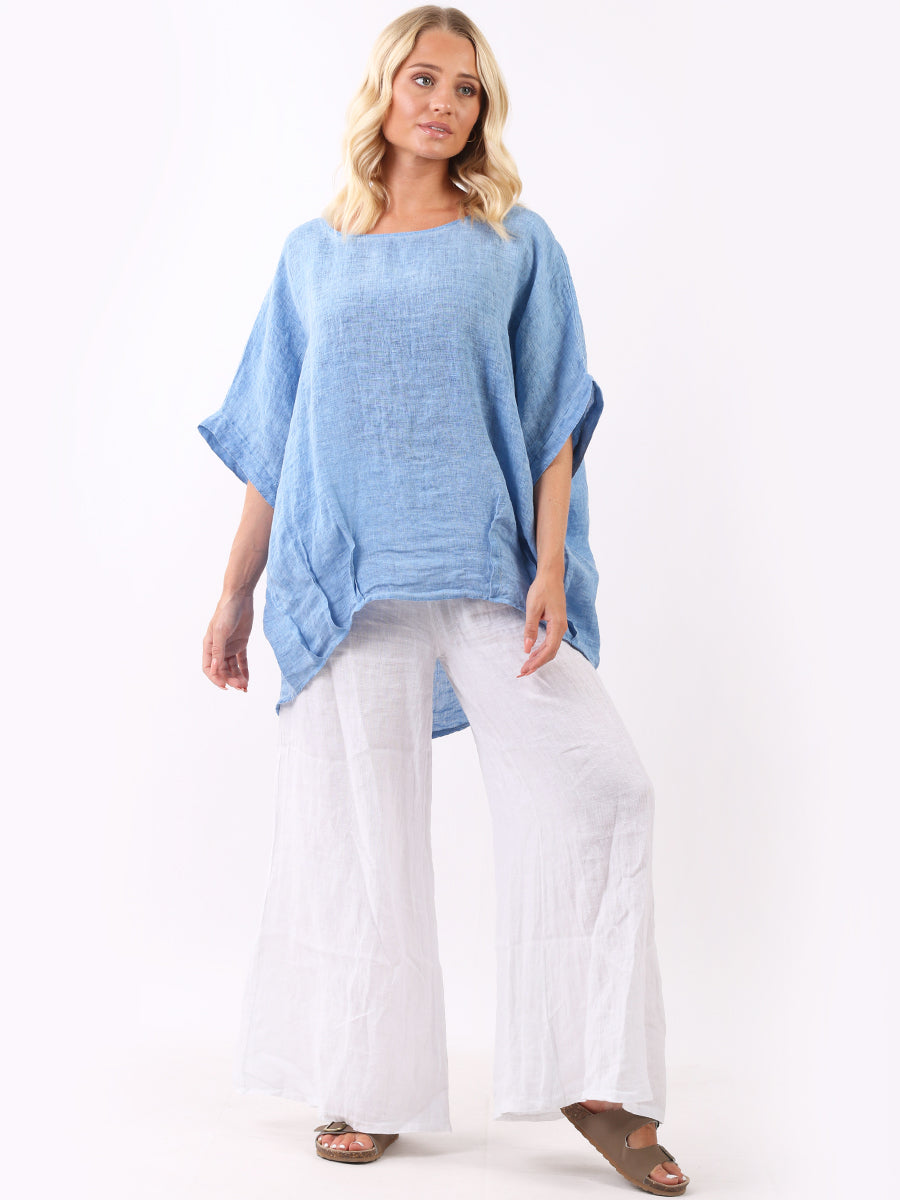 Plain Vintage Washed Ladies Hi-Lo Batwing Linen Top